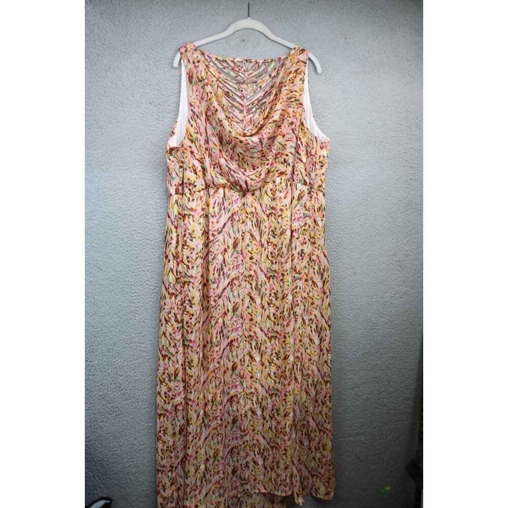 Kate & Mallory Silky Maxi Dress-Size 2X-Front Slits-Criss Cross Back-Cottagecore